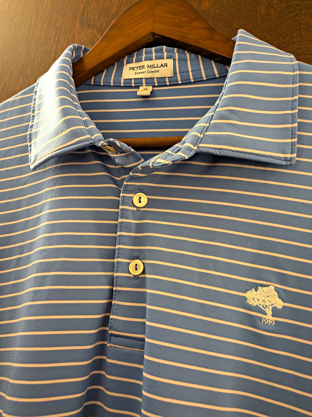 Peter Millar Summer Comfort Polo Mens XL Blue/White Striped Short Sleeve Stretch